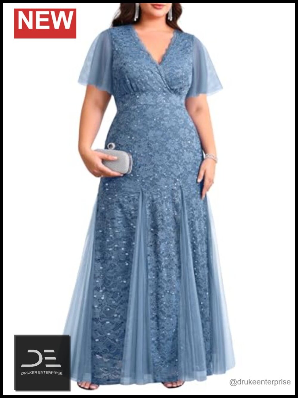 Plus Size Sequin Lace Mermaid Formal Gown Wedding Guest Maxi Dress